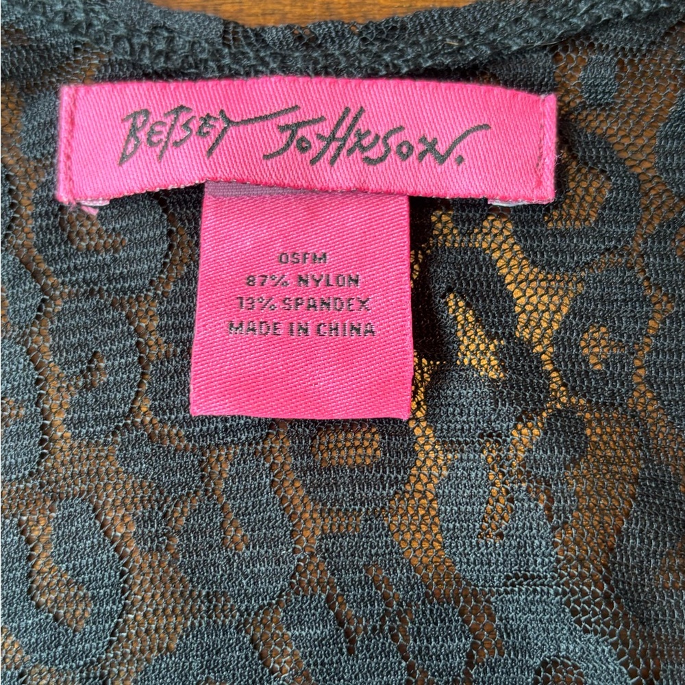 Betsey Johnson Black Leopard Lace Kimono Cardigan OSFM Sheer - Picture 4 of 7